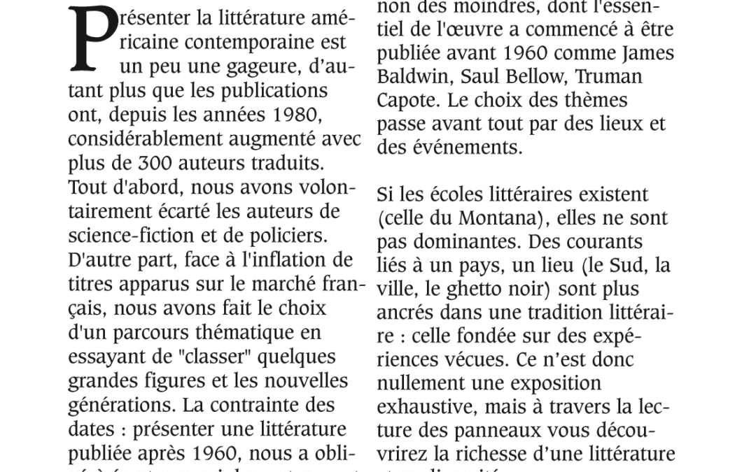 La Littérature américaine contemporaine